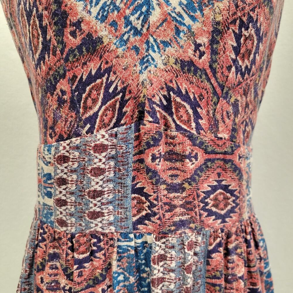 Lucky Brand Dress Women's Medium Sleeveless Smocked Waist Pockets Boho Aztec - Picture 6 of 13